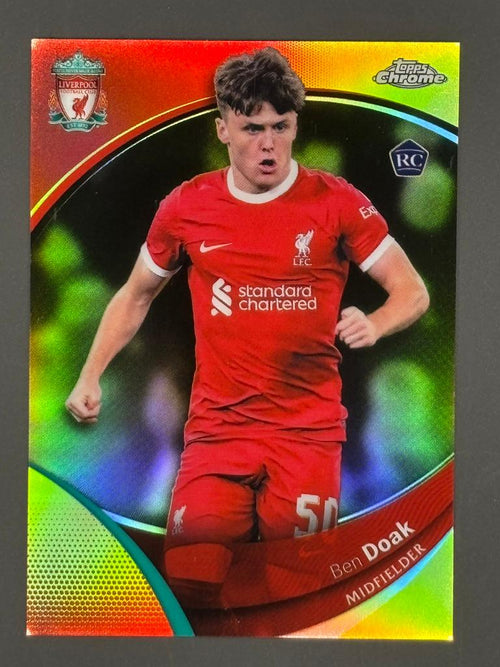 2023-24 Topps Chrome Liverpool FC Ben Doak #14 Yellow /75 Trading Card — front