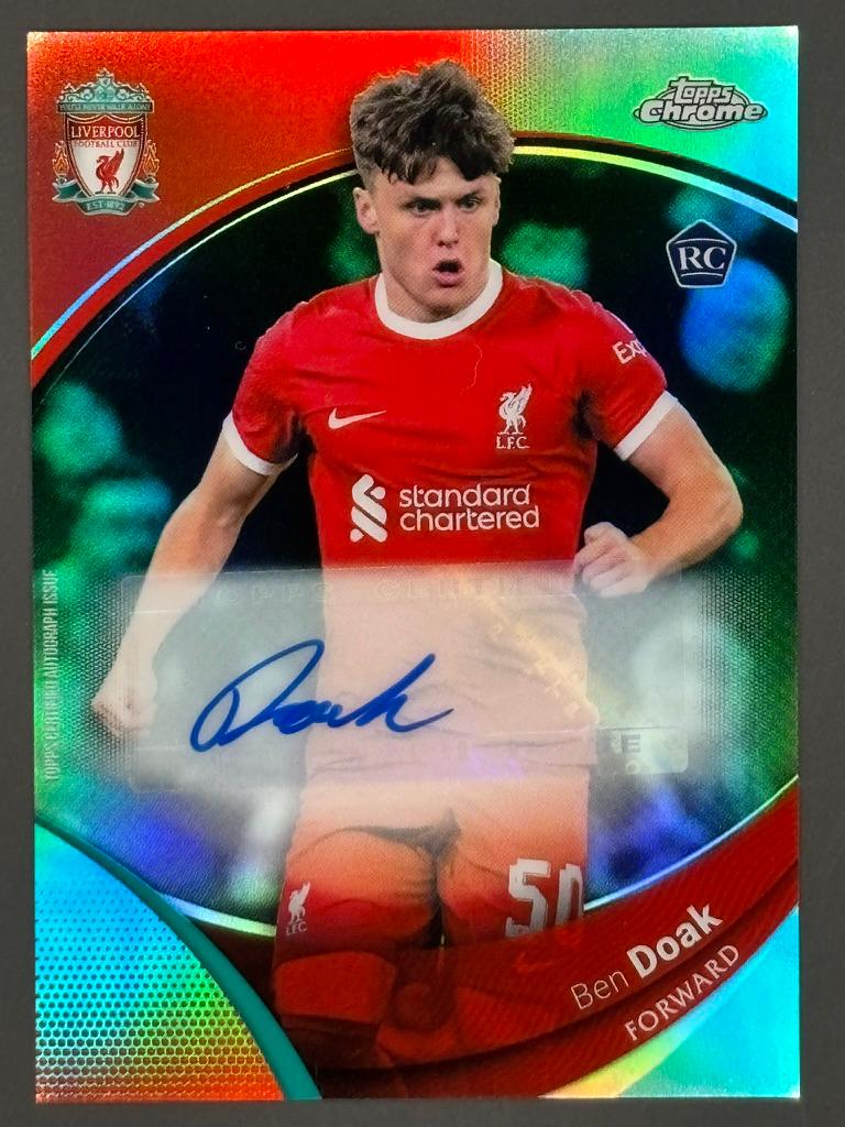 2023-24 Topps Chrome Liverpool FC Ben Doak #14 Aqua Auto Trading Card — front