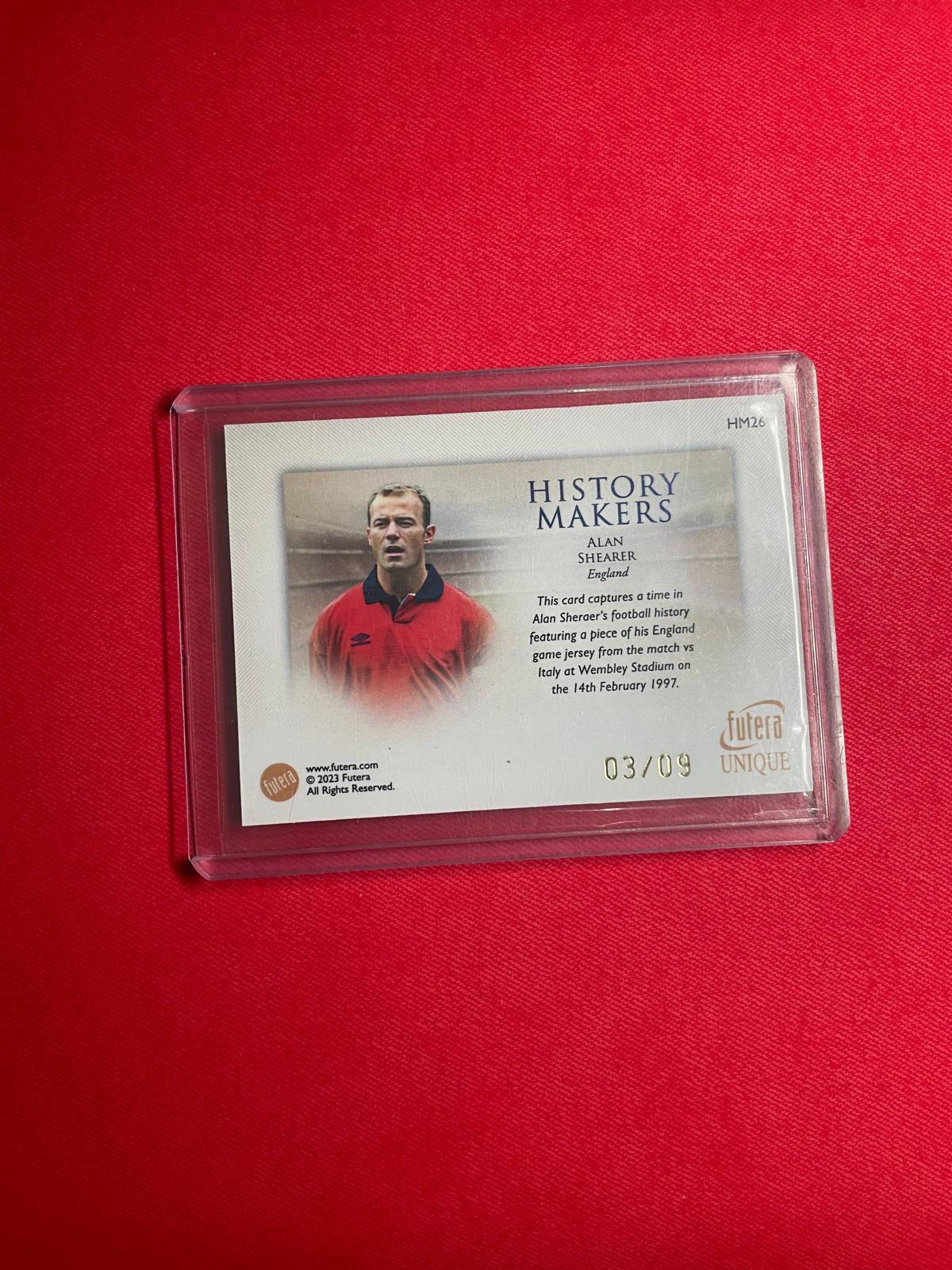 2023-24 Futera World Football Alan Shearer History Makers Relics Sapphire /9